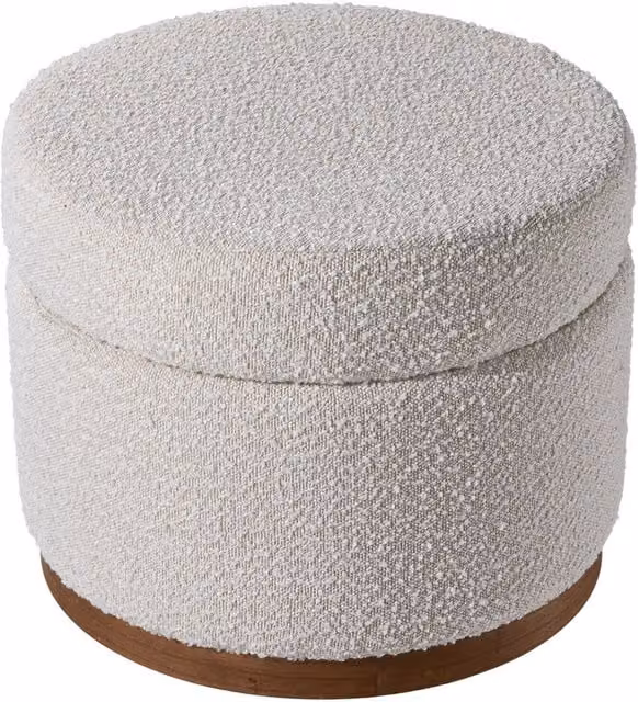 Livingandhome Modern Cylindrical White Bouclé Upholstered Ottoman with Storage