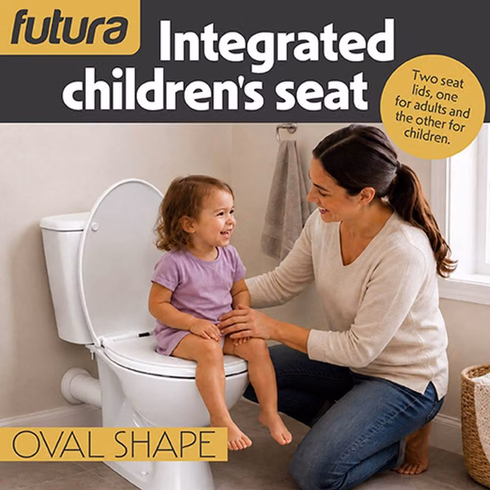 Futura Oval Soft Close Toilet Seat with Built-In Child Seat in White, 50 cm – 2