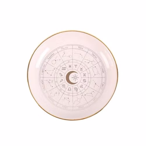 KDMD White and Gold Ceramic Astrology Wheel Trinket Dish