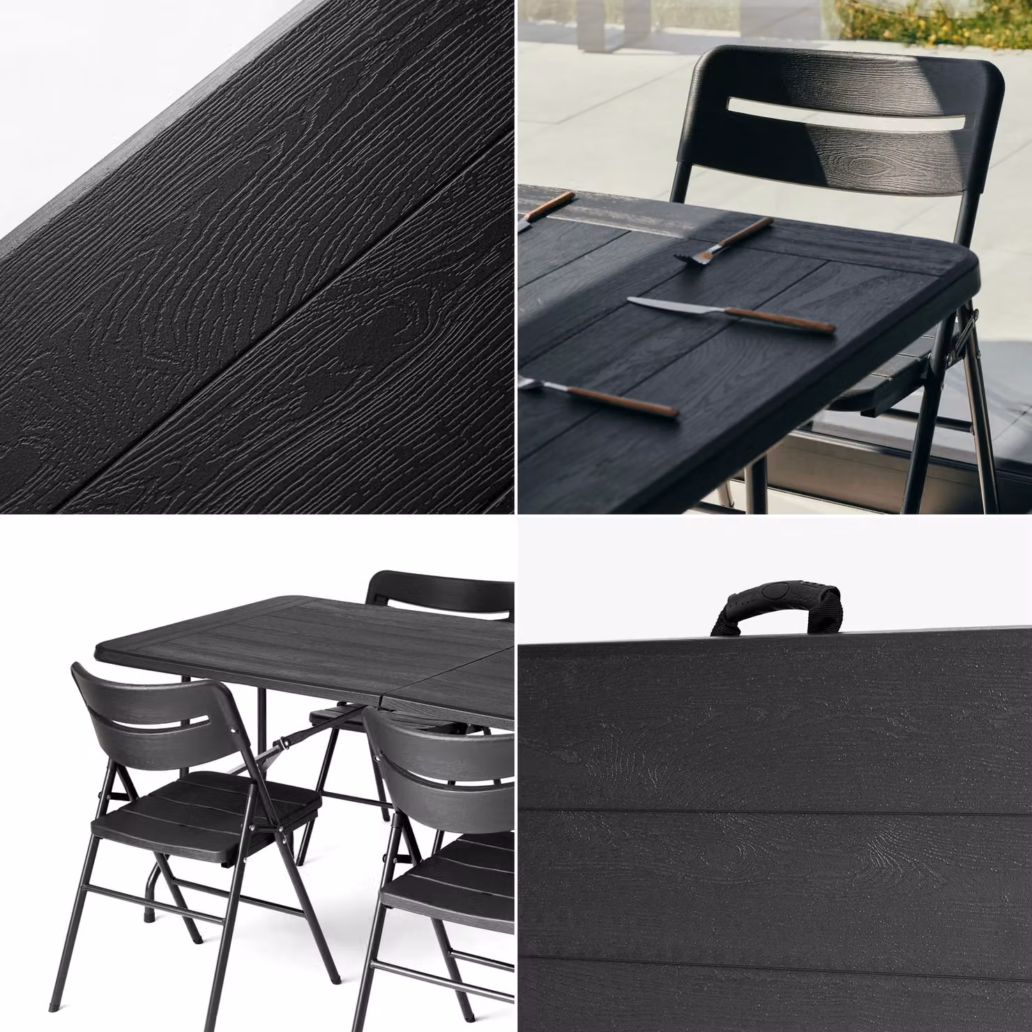 Novecrafto 6ft Folding Table and 4 Folding Chairs Set in Black with Powder Coated Steel Frames and Plastic Surfaces – 6