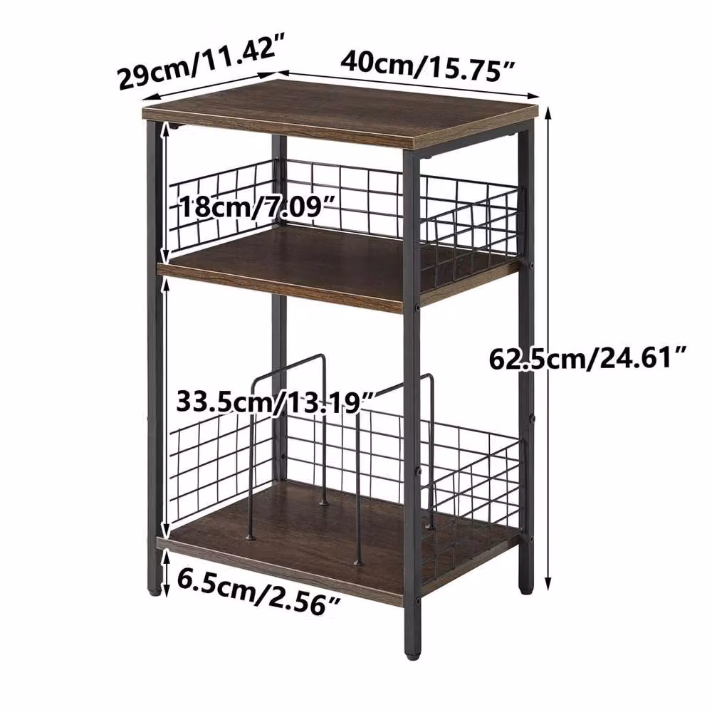 FORGEVIO 3 Tier Brown Record Player Stand and End Table, W/D/H: 40 x 29 x 62.5 cm – 2