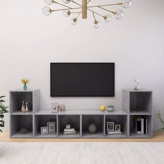 Berkfield Home 4-Piece TV Cabinet Set in Concrete Grey, W/D/H: 72 x 35 x 36.5 cm