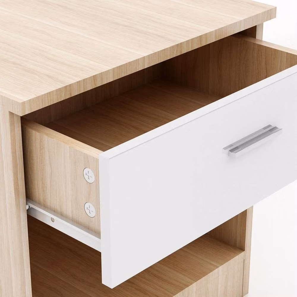 FORGEVIO High Gloss Wood Bedside Table and Storage Drawer Set in White – 2