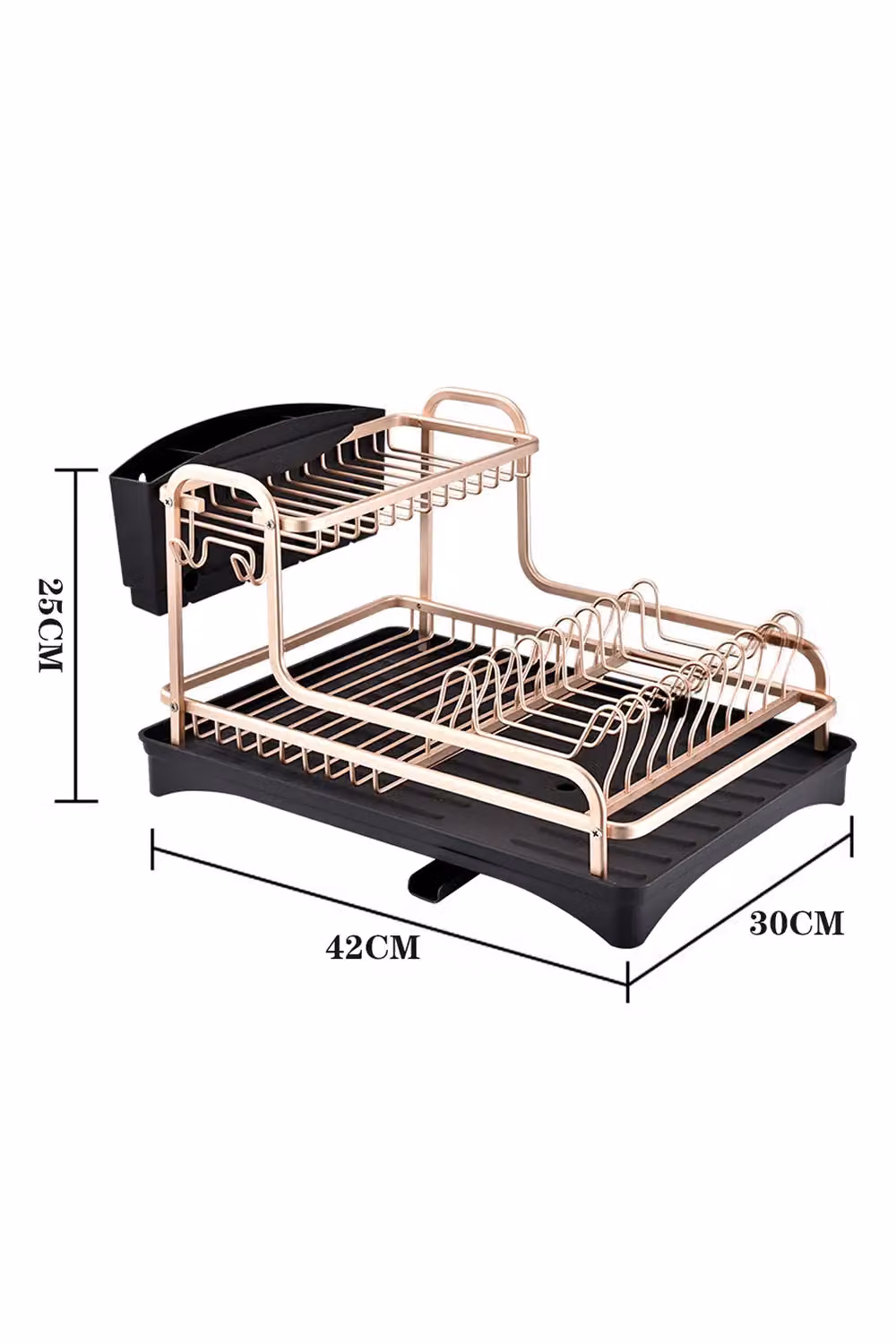 Living and Home 2-Tier Dish Drainer Rack in Black with Removable Drip Tray and Cutlery Holder – 3