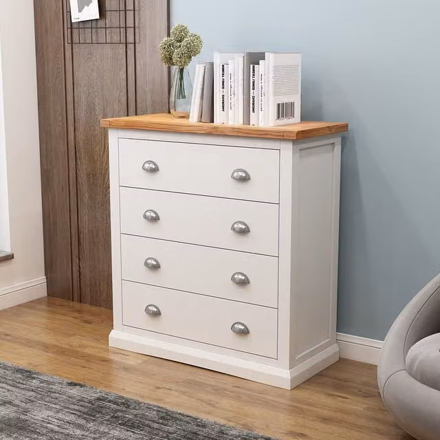 Cabinet Bits Cosenza 4 Drawer Chest of Drawers in Off-White with Chrome Cup Handles – 1