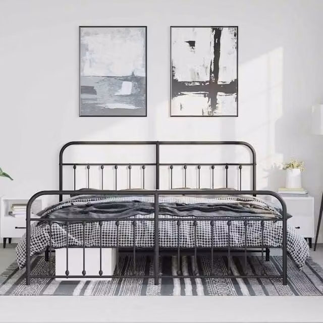 Berkfield Home Metal Bed Frame with Headboard and Footboard in Black, W/D/H: 193 x 198 x 100 cm – 1