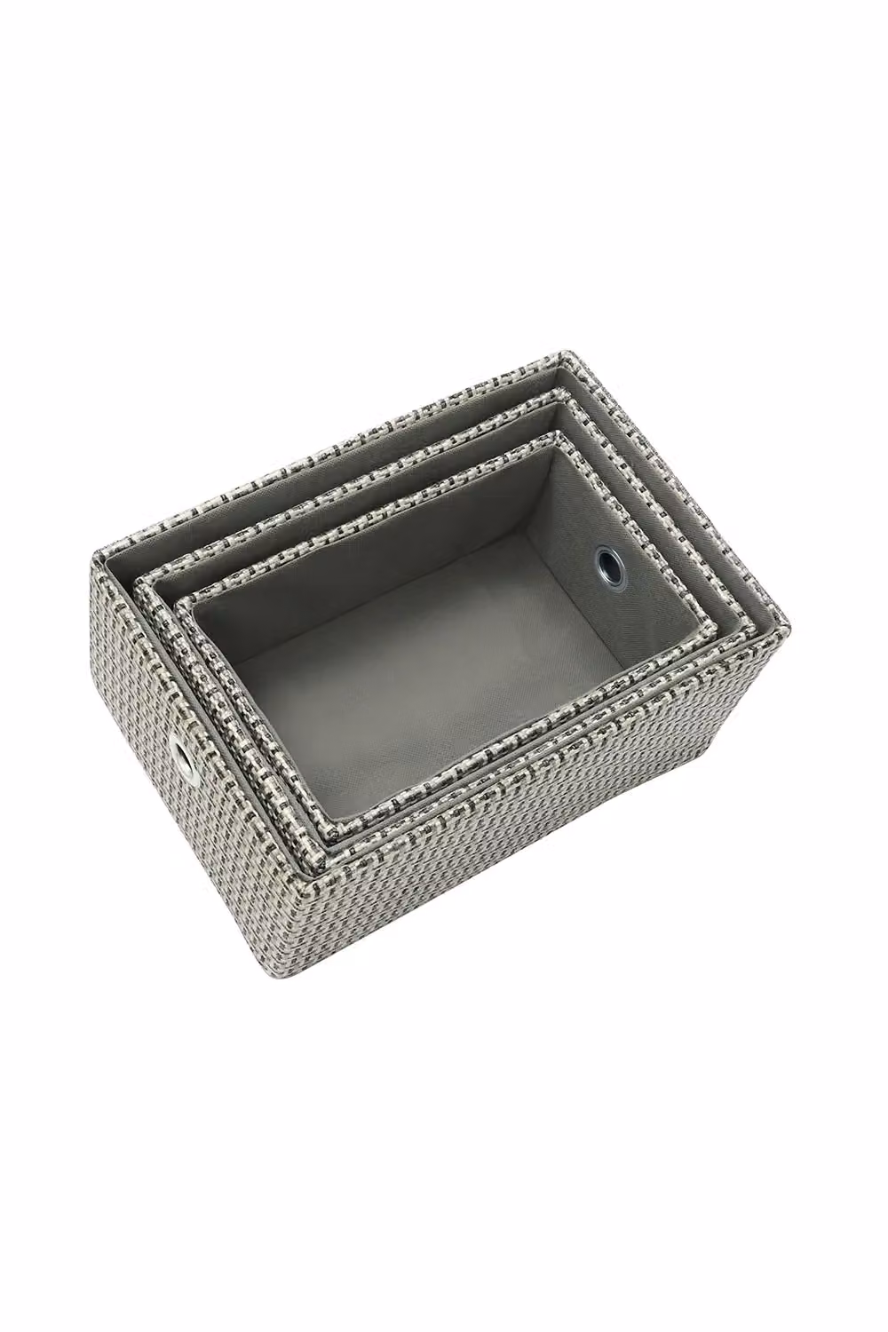 JVL Silva Set of 3 Grey Fabric Open Weave Rectangular Storage Baskets – 3
