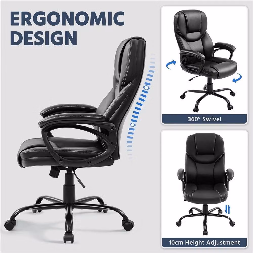 Kelvenix Big Tall Executive Office Chair in Black PU Leather with Headrest and Armrests – 5