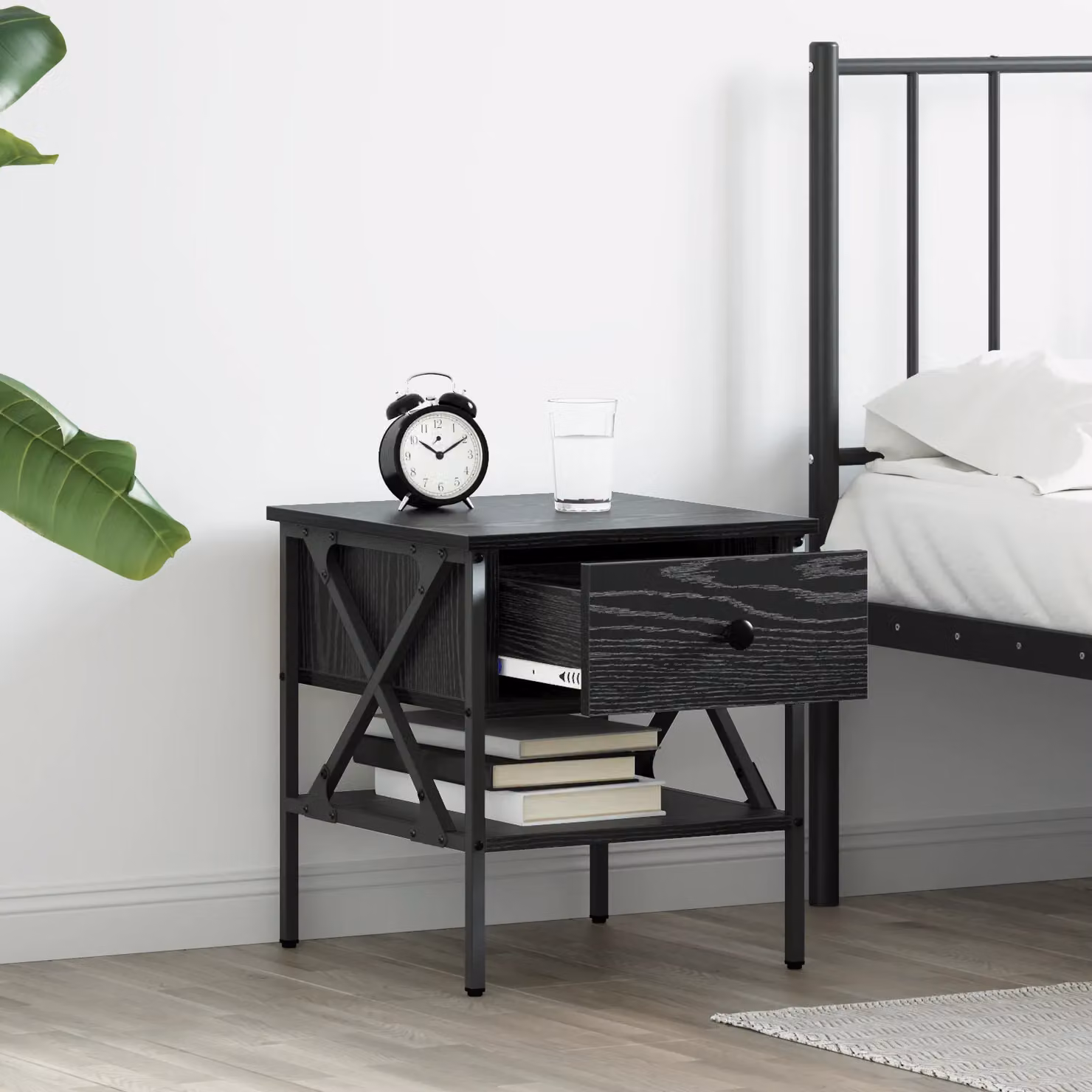 Berkfield Home Set of 2 Black Oak Bedside Tables, W/D/H: 40 x 42 x 45 cm – 3