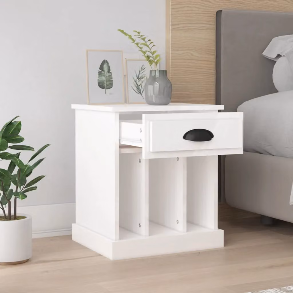 Berkfield Home Set of 2 High Gloss White Bedside Cabinets, W/D/H: 43 x 36 x 50 cm – 2