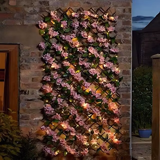 Marco Paul Solar Artificial Flower Wall - Pink Blossom in Light Pink, W/H: 90 x 180 cm