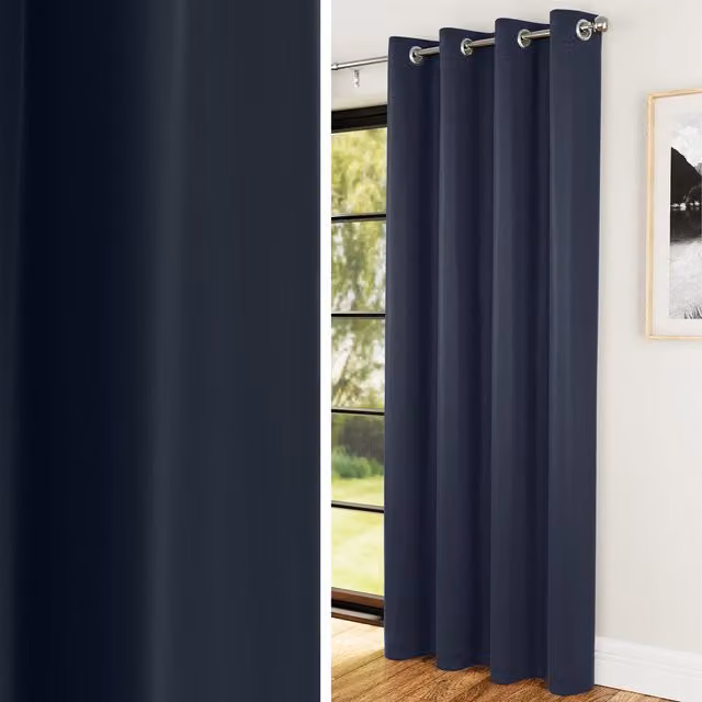 Enhanced Living Supersoft Plain Thermal Eyelet Single Door Curtain in Blue