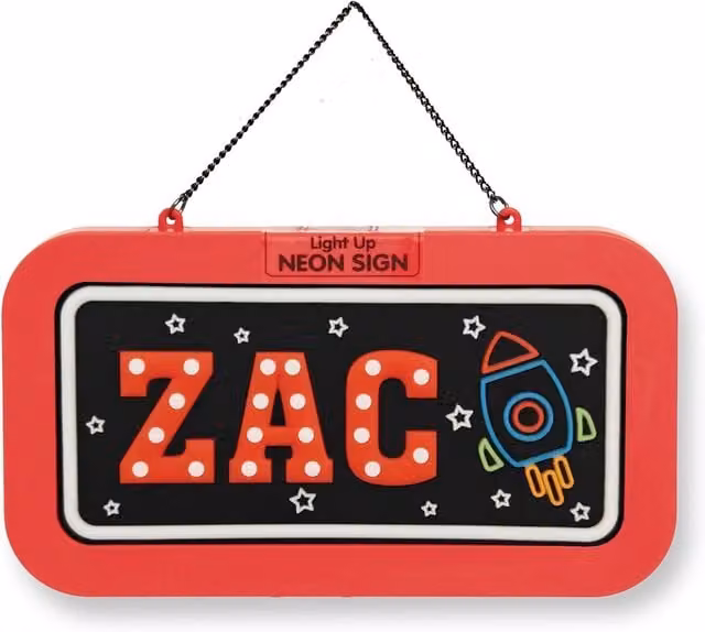 History & Heraldry Zac Pre-personalised Light-Up Neon Bedroom Sign in Black and Red