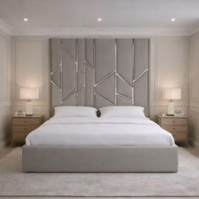 HOB Furniture Royal Mexico Double Bed Frame in Mid Grey Upholstered French Velvet, W/D/H: 140 x 200 cm