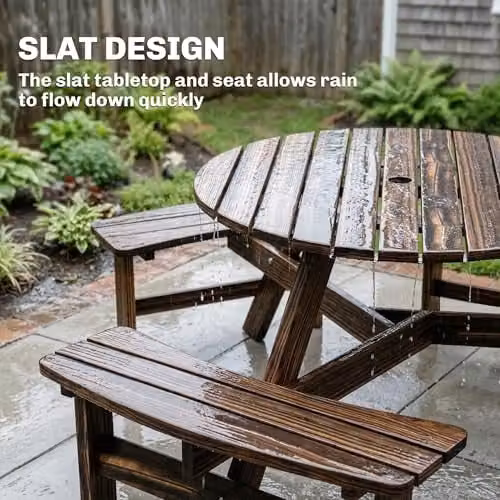 Outsunny 6 Seater Carbonised Wood Garden Dining Set with Table and Benches in Brown – 4