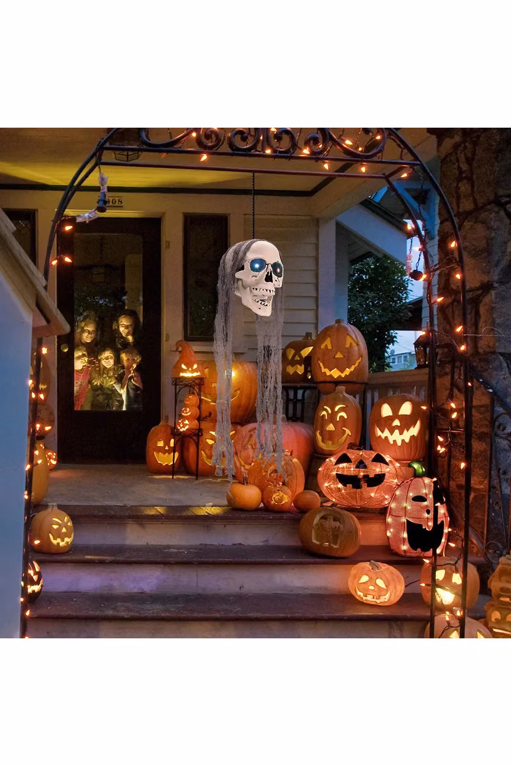 Living and Home Halloween Light-Up Flashing Skull Decoration with Bandana in Grey – 2