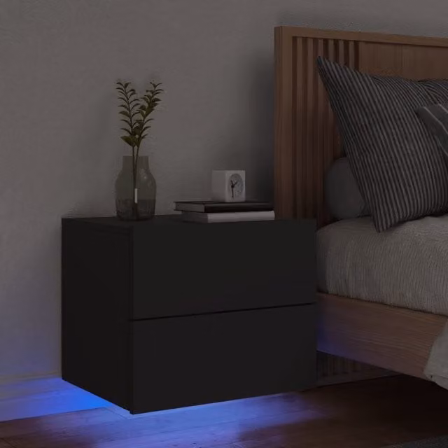 Berkfield Home Wall-mounted Bedside Cabinet with Integrated LED Lights in Black – 1