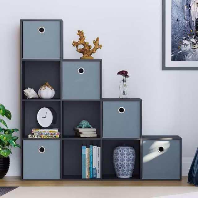 Lassic Durham 10 Cube Staircase Storage Unit in Black with 5 Grey Baskets
