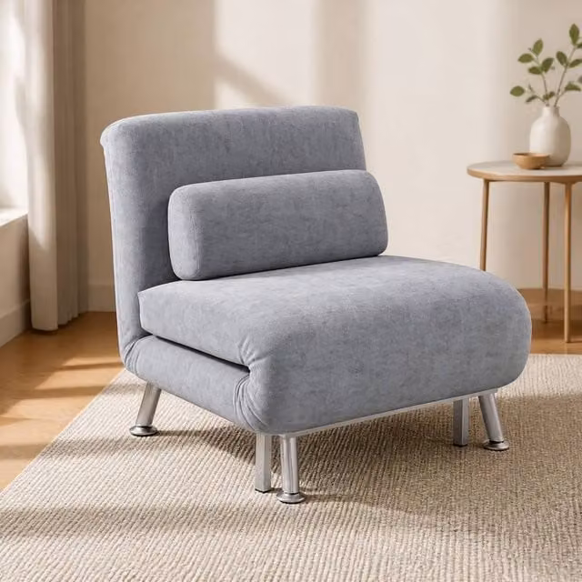 STILVORA 3-in-1 Sleeper Chair in Grey Velvet Fabric with Five-Position Back and Metal Frame