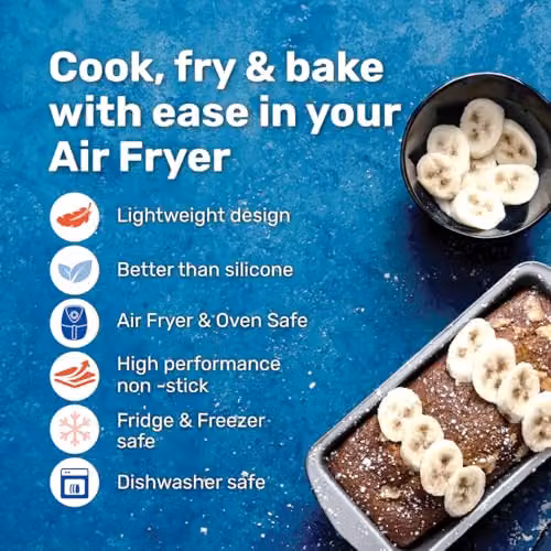 BetterWare Non-Stick Carbon Steel Rectangular Air Fryer Loaf Tin Set of 2, Grey/Silver, W: 22.5 cm – 2
