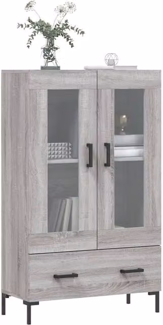 Berkfield Home Grey Sonoma Highboard with Glass Doors and Internal Shelves, W/D/H: 69.5 x 31 x 115 cm – 1