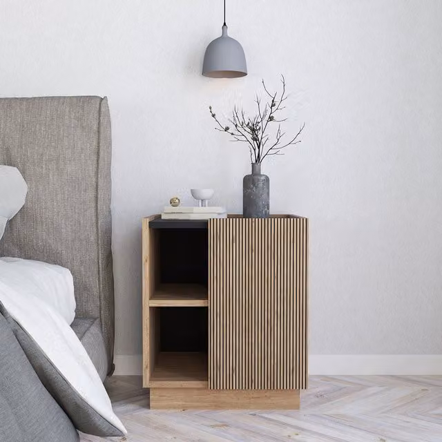 Bimossa Gaia Modern Oak Nightstand in Brown and Beige