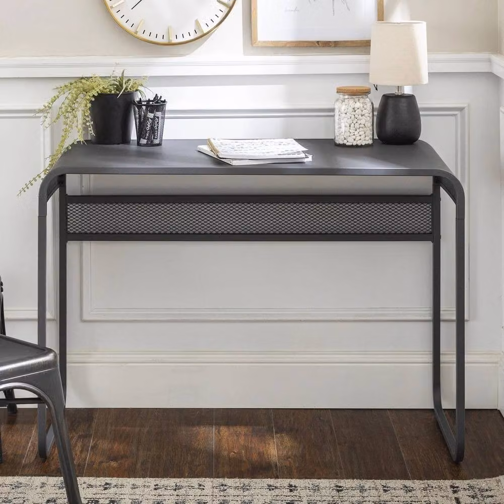 FORGEVIO Industrial Metal Writing Desk with Curved Top in Matt Gunmetal Grey – 2