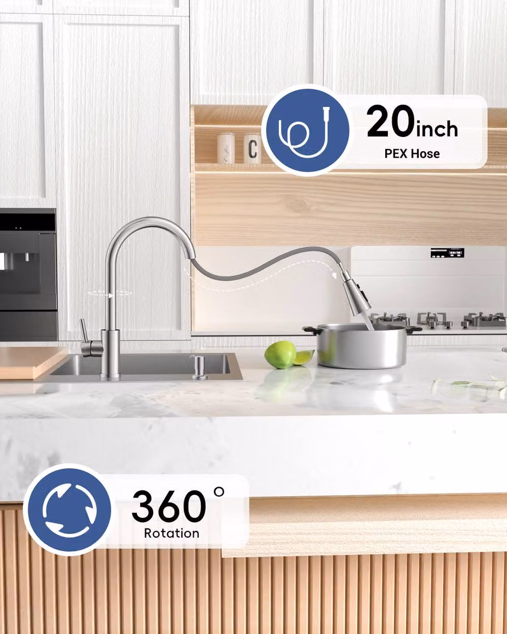 Dayone Sleek Kitchen Mixer Tap with Pull Out Spray in Brushed Steel Silver – 2