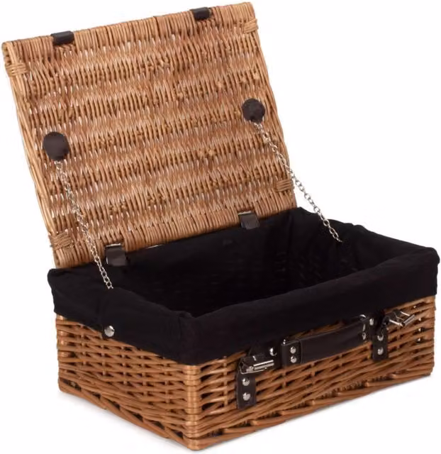 Red Hamper Double Steamed Wicker Picnic Basket with Cotton Lining in Light Brown, Diameter: 36 cm
