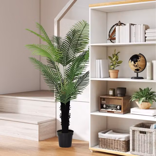 HOMCOM 175cm Artificial Areca Palm Tree with Green Leaves and Flocked Soil, Diameter: 23 cm, Height: 175 cm