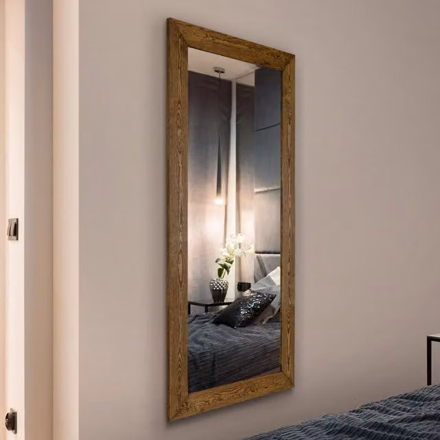 MirrorOutlet Farmhouse Full Length Rectangular Wall Mirror in Dark Natural Brown Wood, W: 81.0 cm, H: 172.0 cm