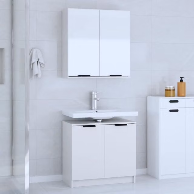 Berkfield Home 2 Piece Modern White Matt Wall Mounted Bathroom Cabinet Set with Hinged Doors and Internal Shelves