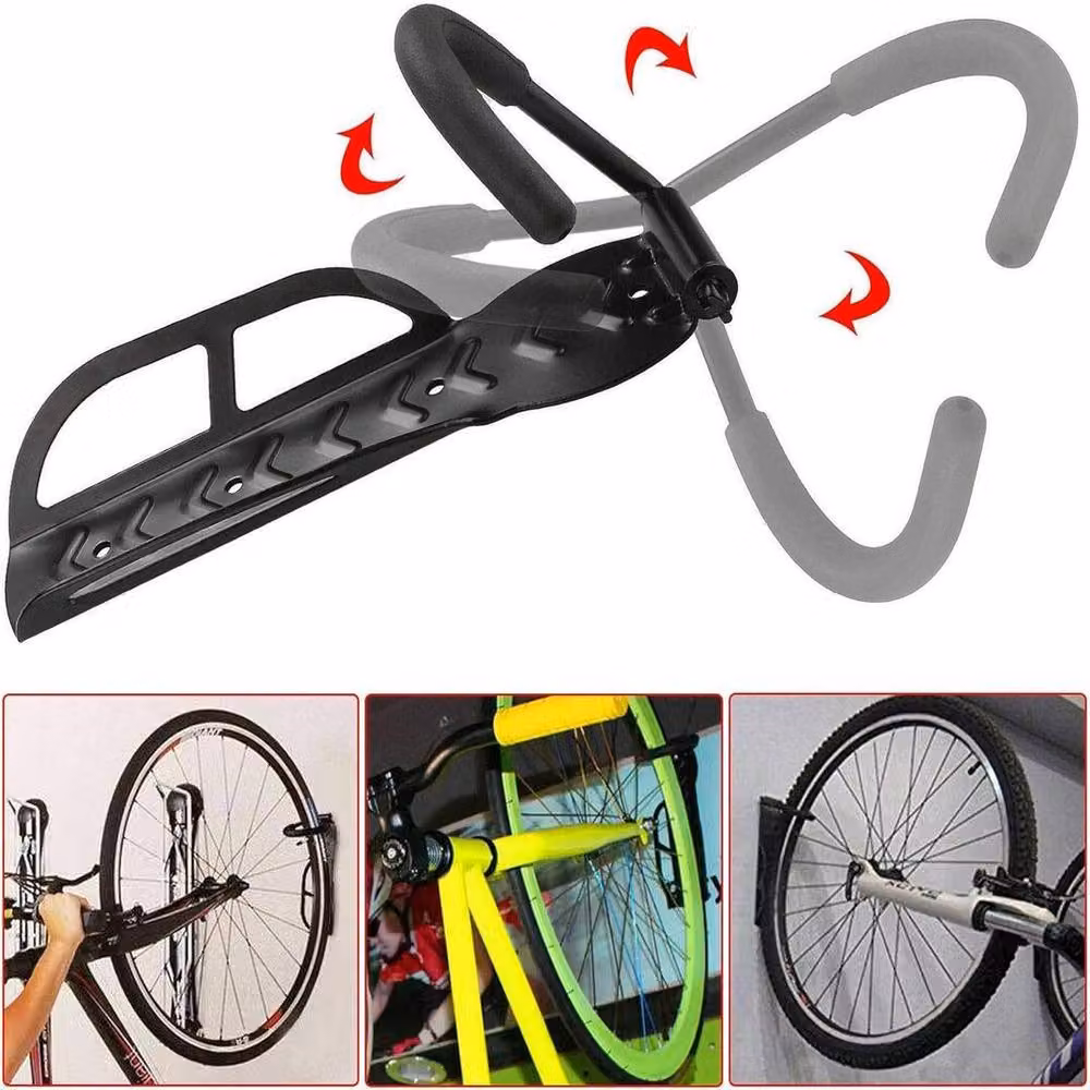 ATEK 4-Piece Foldable Wall Mounted Bicycle Storage Rack Hooks in Black – 2