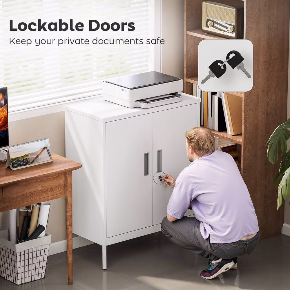 HOMCOM Metal Storage Cabinet with Lock and Adjustable Shelves, White, W/D/H: 80 x 40 x 100 cm – 3