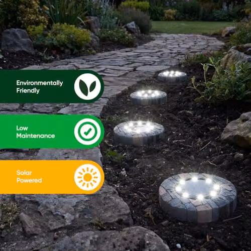 Gardenwize Pack of 4 Solar Stone Effect LED Decking Lights in Grey with White LEDs for Garden and Terrace – 6