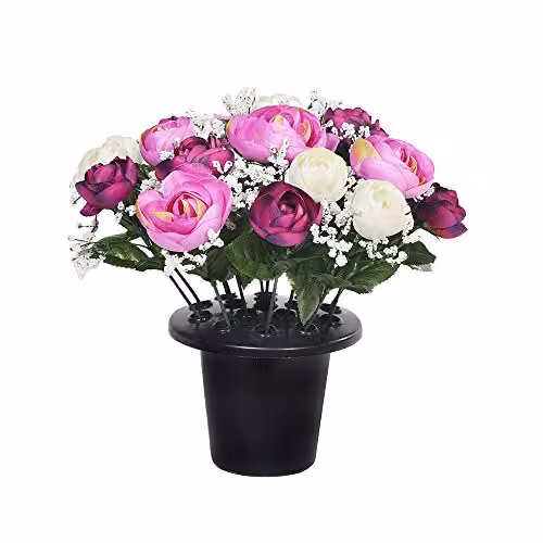 Sincere Floral Artificial Purple Rose Memorial Graveside Bowl