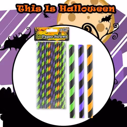 VFM e-Store Halloween Trick or Treat Paper Straws, Multicolour, Pack of 50 – 8