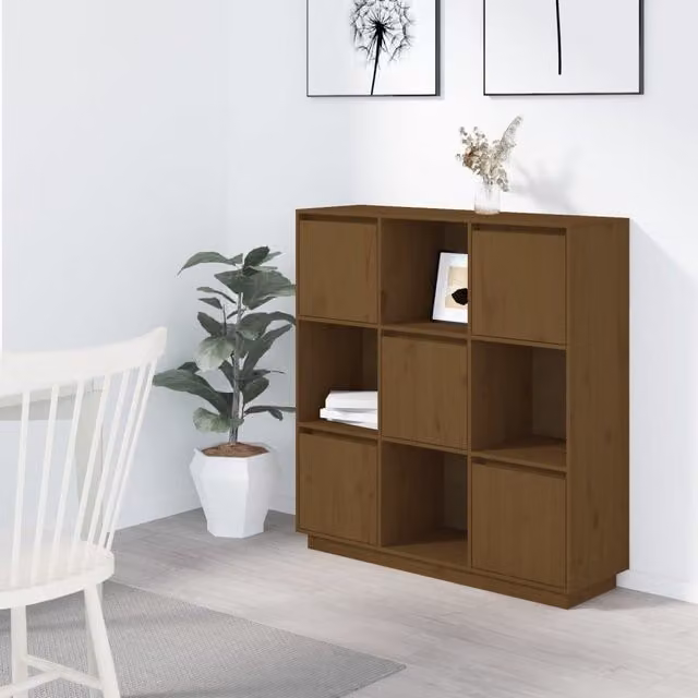 Berkfield Home Modern Highboard in Honey Brown Solid Pine, W/D/H: 110.5 x 35 x 117 cm