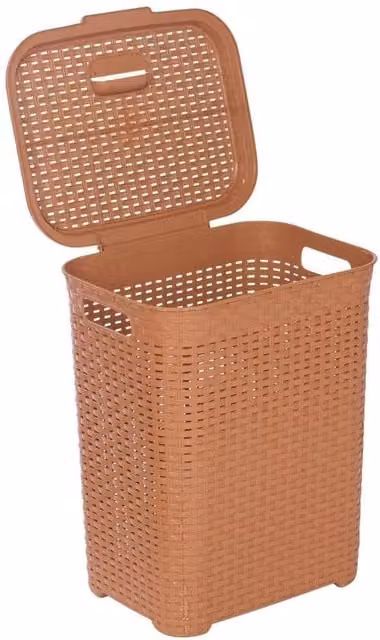 PAWNORA 45L Laundry Bin Basket in Beige Brown Rattan Style Plastic – 1