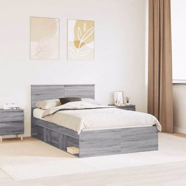 Berkfield Home Grey Sonoma Bed Frame in Solid Pine Wood, W/D/H: 120 x 200 cm