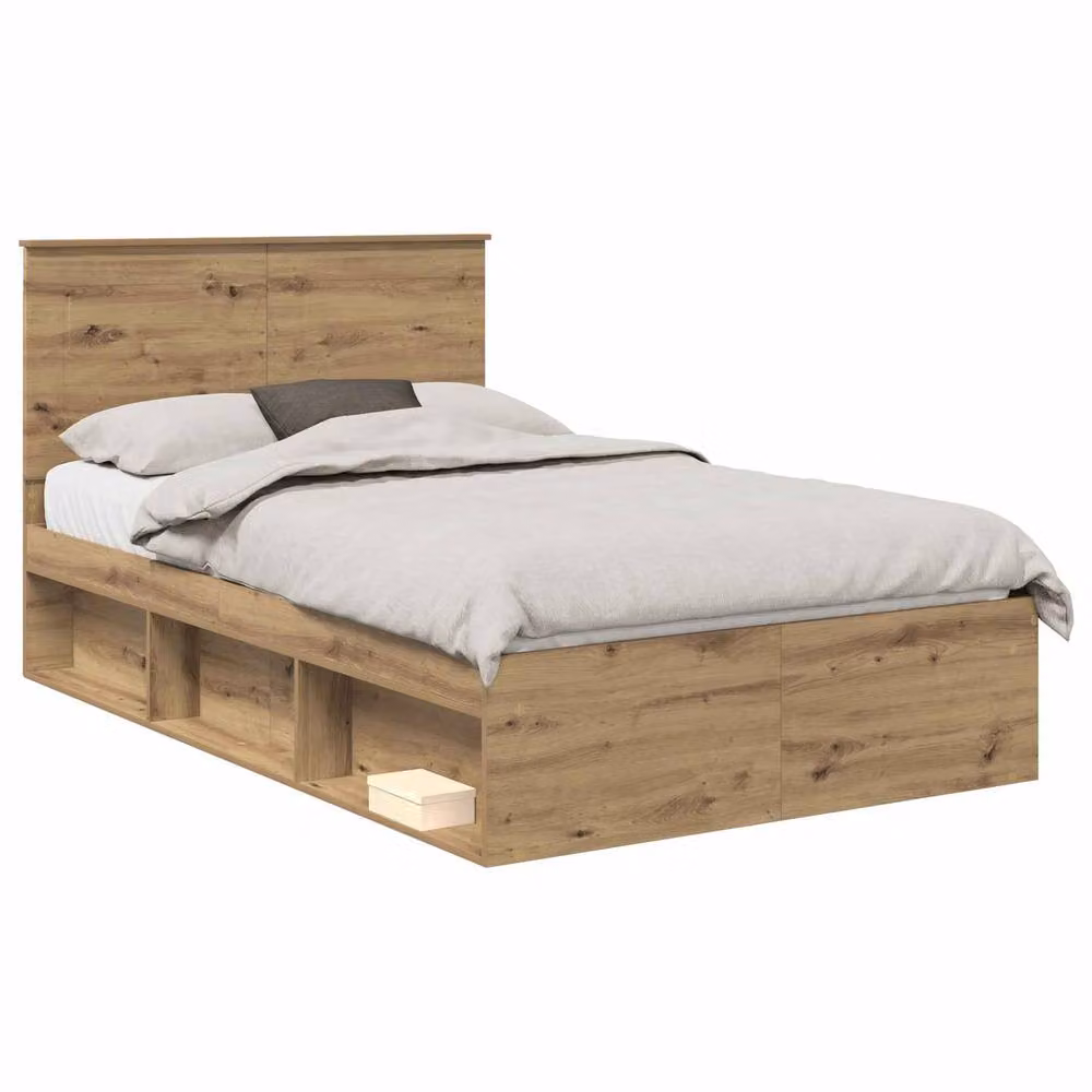 Berkfield Home Artisan Oak and Solid Pine Wood Bed Frame, Brown, W/D/H: 120 x 190 cm – 2