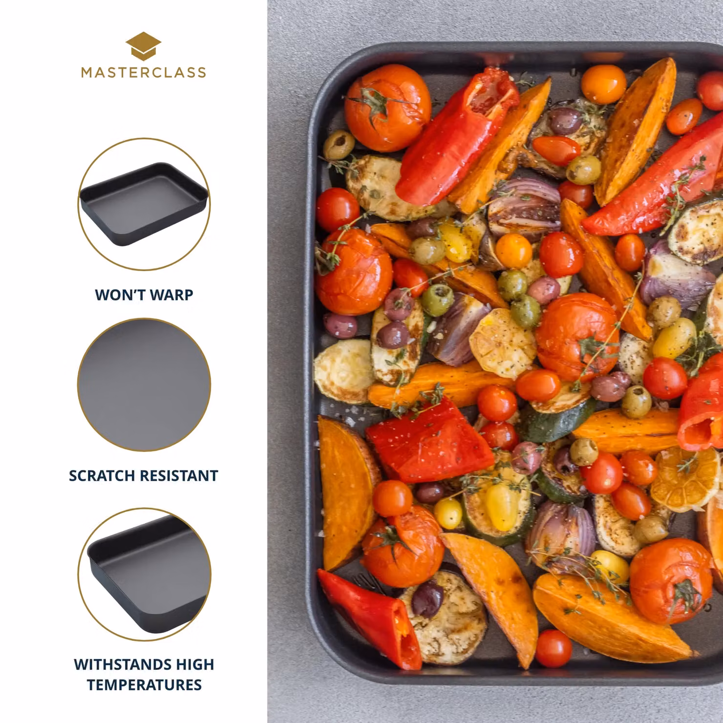 MasterClass Professional Non-Stick Hard Anodised Rectangular Roasting Pan, Black, W: 42 cm, D: 31 cm, H: 6.5 cm – 9