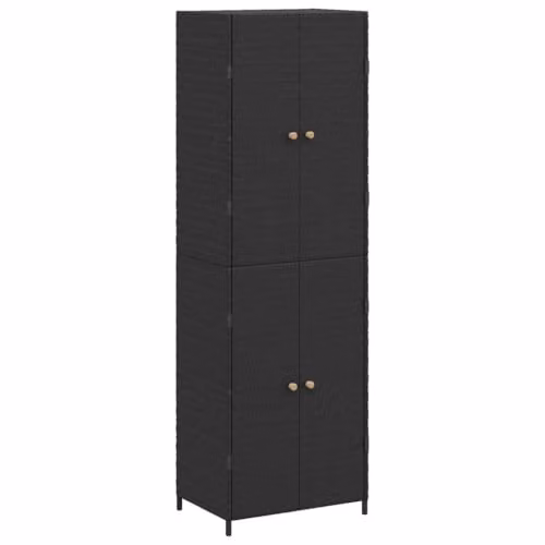 vidaXL Garden Storage Cabinet in Black Poly Rattan with Acacia Wood Details, W/D/H: 180.1 x 39.9 x 58.9 cm – 1