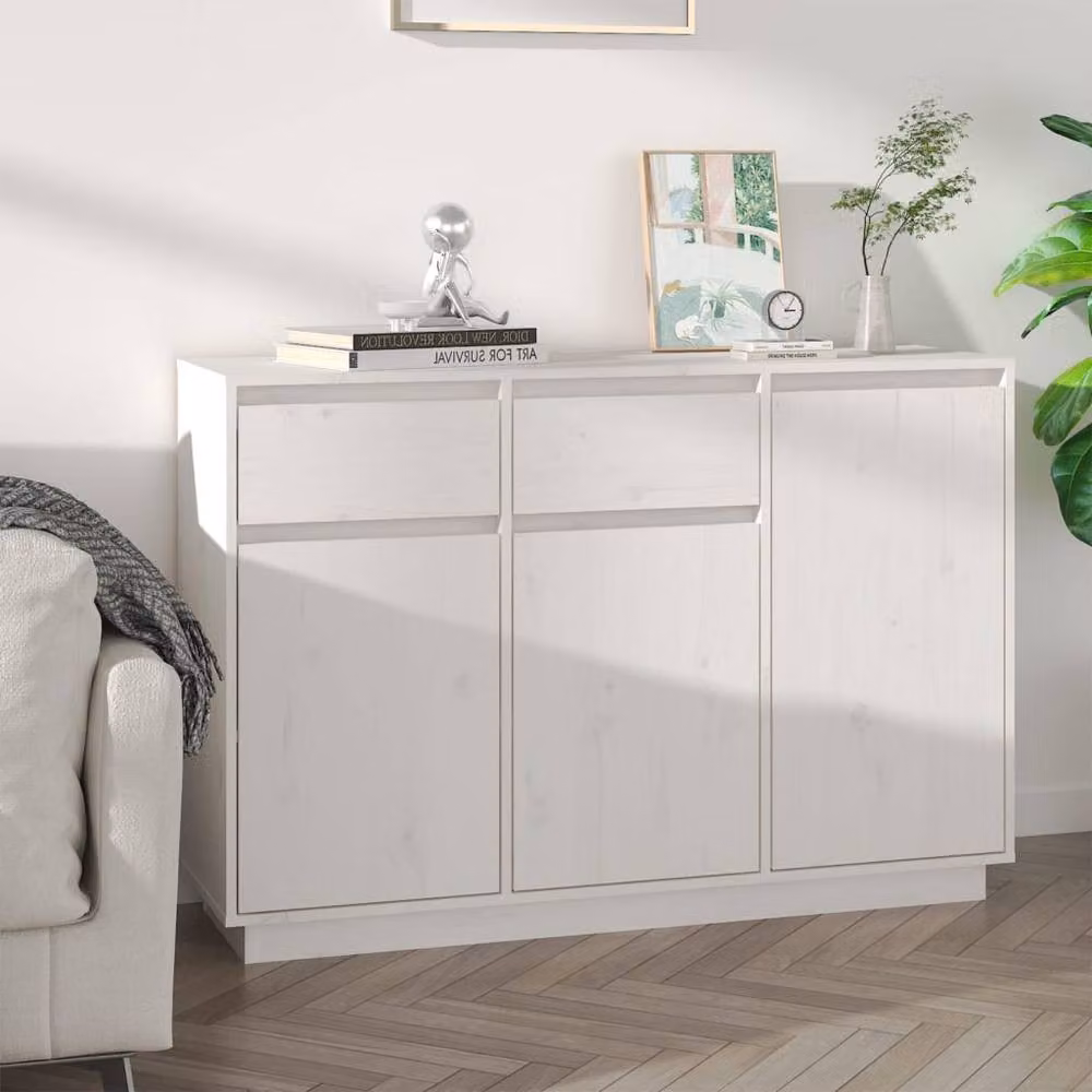 Berkfield Home White Rustic Solid Wood Pine Sideboard W/D/H: 110 x 34 x 75 cm – 2