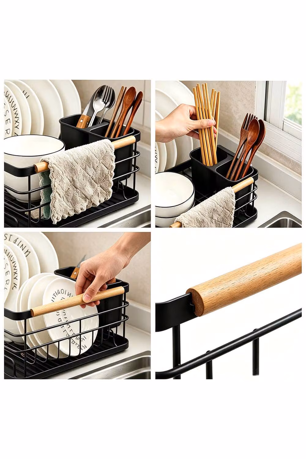 ExtraStar Iron Kitchen Dish Drainer Rack with Drip Tray in Black – 4