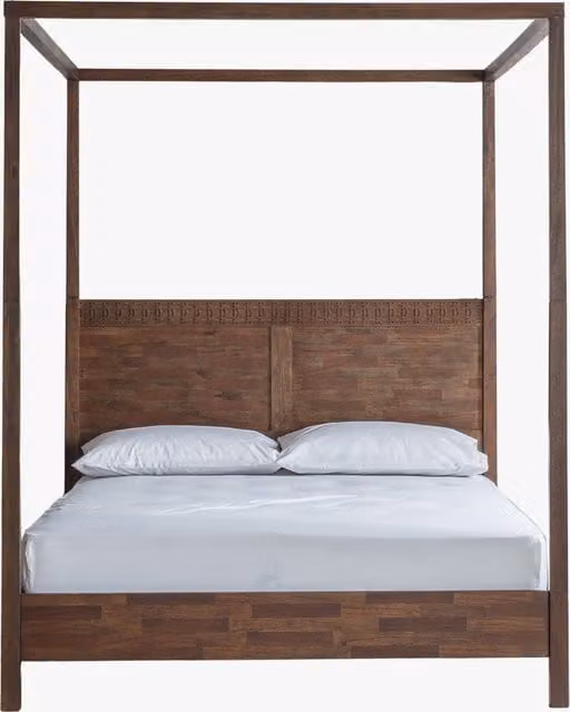 Perch & Parrow Sadie Super King Size Four Poster Bed in Brown Natural Solid Wood, W/D/H: 180 x 200 cm