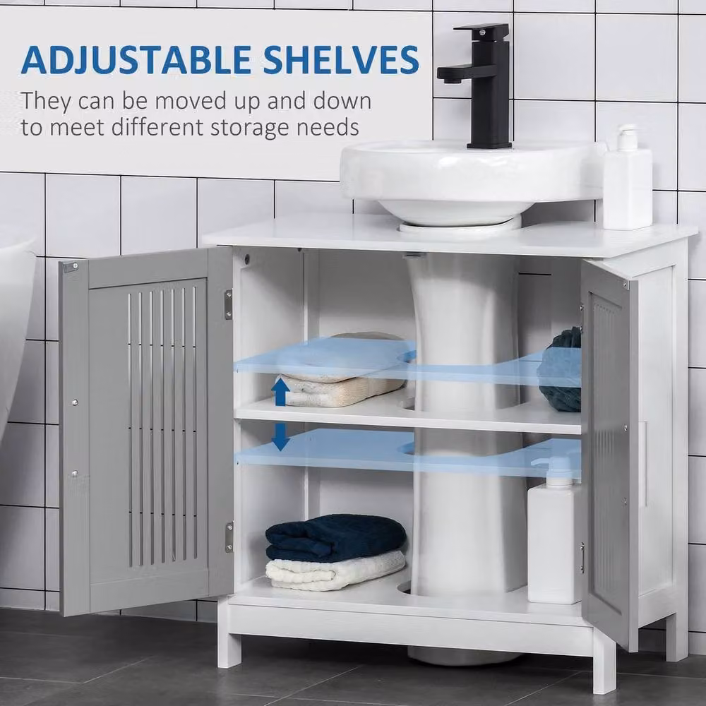 NESTLUNE Grey Modern Matt MDF Freestanding Bathroom Pedestal Under Sink Cabinet with Hinged Doors and Internal Shelves – 5