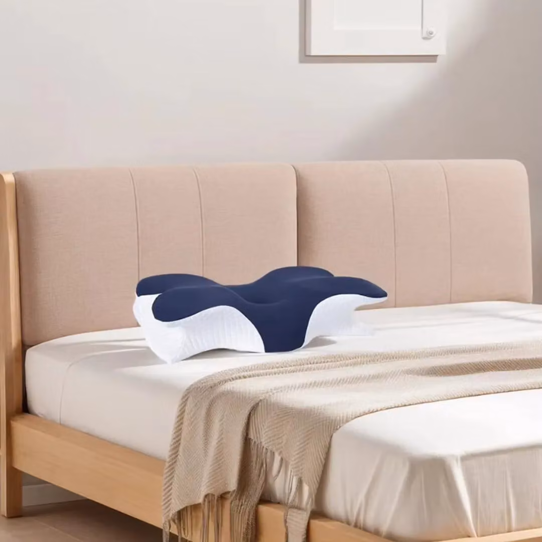 SPETLEK Blue Ergonomic Memory Foam Pillow for Neck and Shoulder Support with Removable Breathable Cover – 3