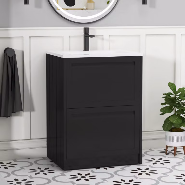Royal Bathrooms Elmore Traditional 2 Drawer Floor Standing Vanity Unit in Matt Nocturne Black with Matt Stone Basin