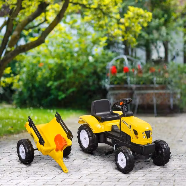 HOMCOM Childrens Yellow Metal Pedal Ride On Tractor